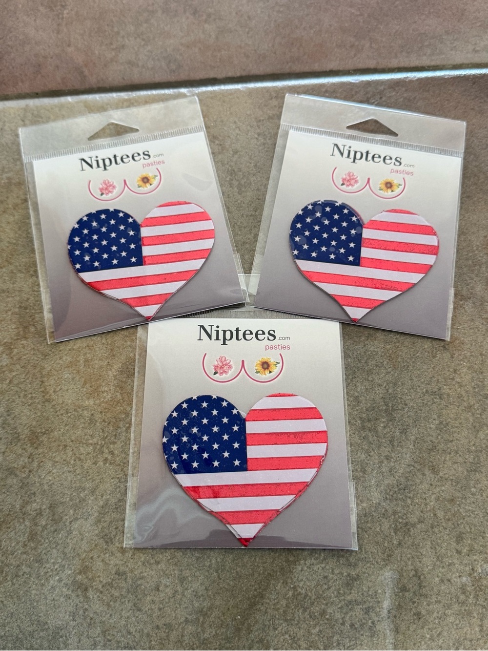 American Flag Heart Nipple Covers, Self-Adhesive Patriotic Pasties, 4th of July